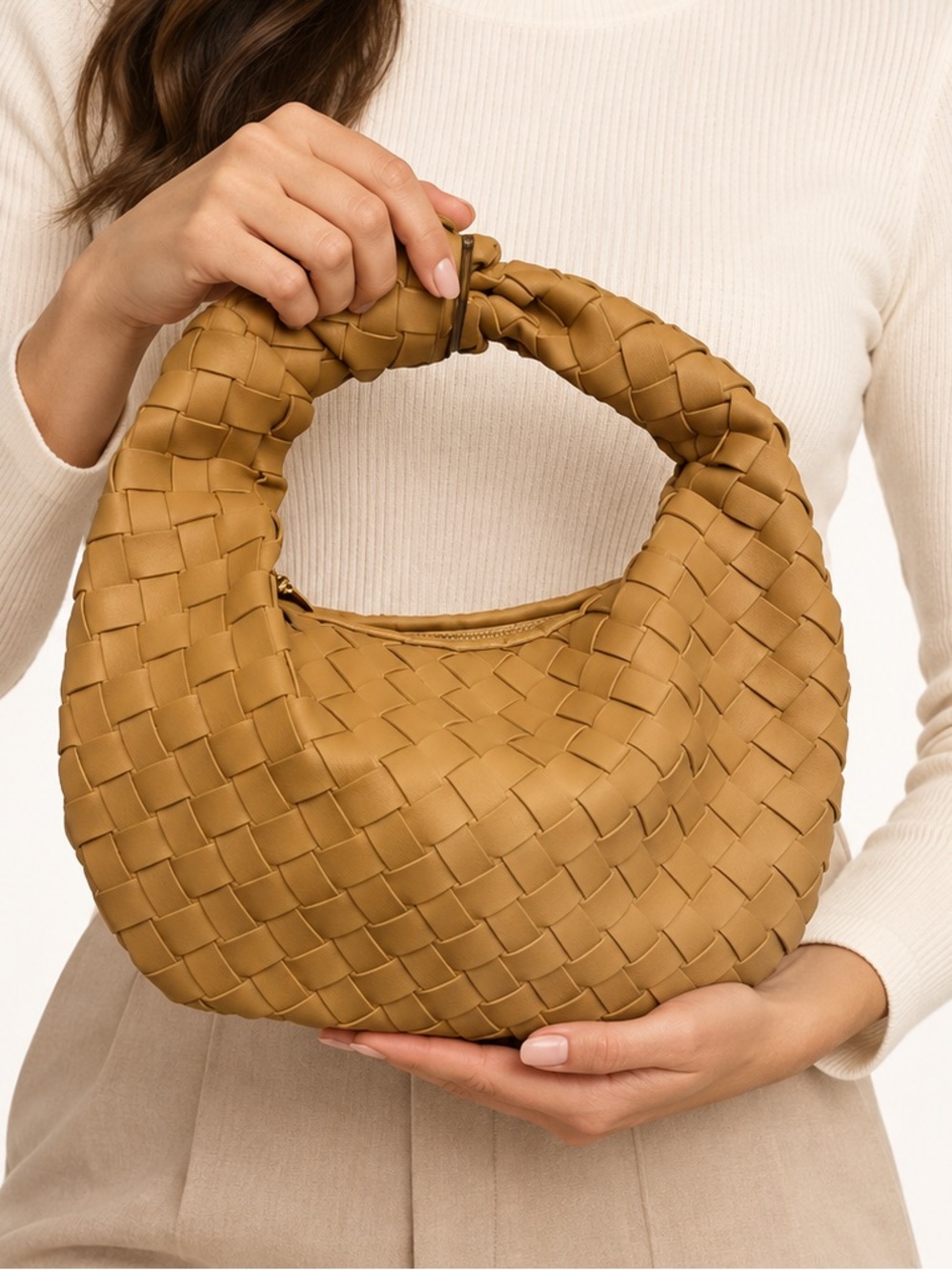 Urban Expressions Tan Woven Faux Leather Hobo Bag
